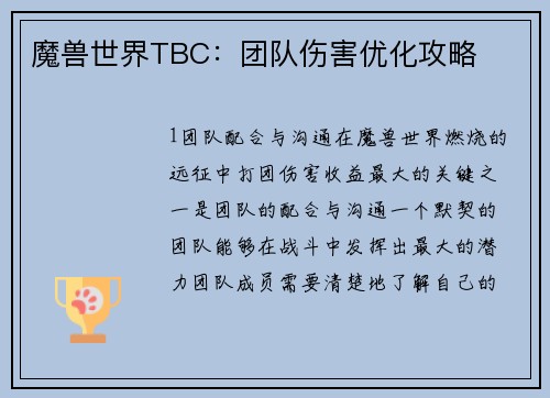 魔兽世界TBC：团队伤害优化攻略